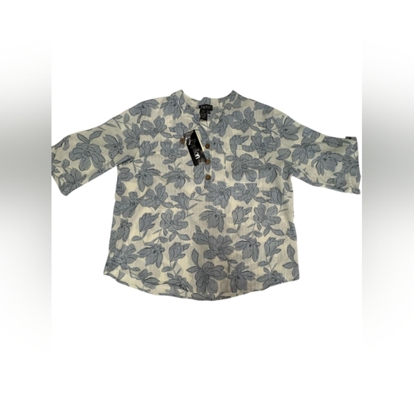 Papillon NWT 3/4 Sleeve Blue Floral Blouse Size XL - Picture 5 of 9
